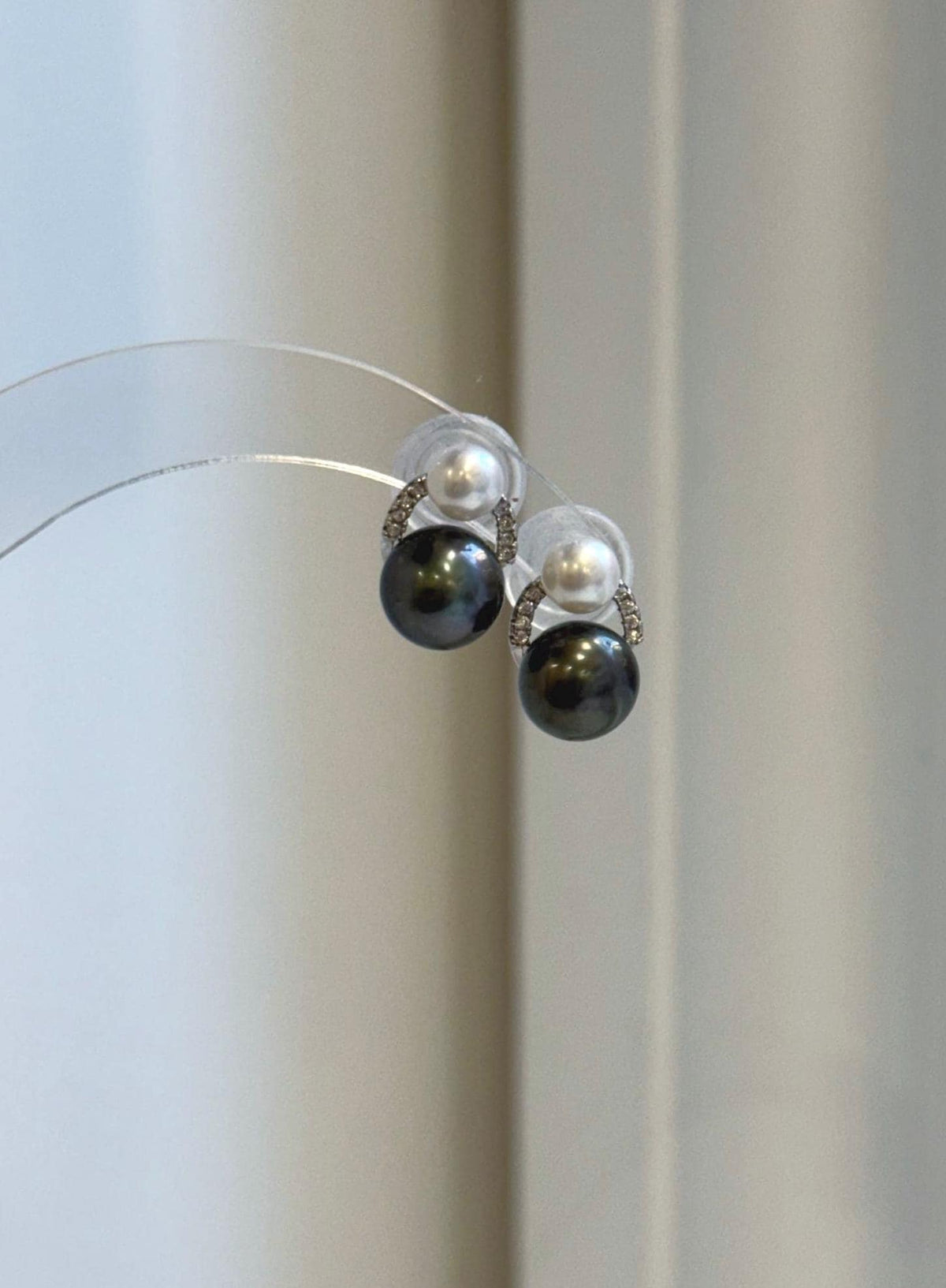 Tahitian and white freshwater pearl earrings with sparkling S925 sterling silver details.