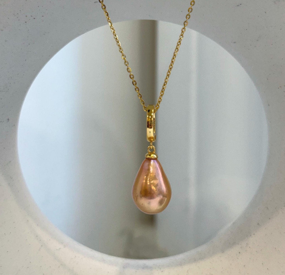 Elly’s 9.4–11mm Peach Gold Pearl Jewelry Set | Pendant Necklace & Earrings | S925 Sterling Silver | Mirror Luster