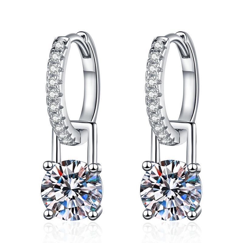 Round moissanite drop earrings with sparkling stone-accented hoops