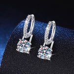 S925 sterling silver moissanite drop hoop earrings with round brilliant center stones