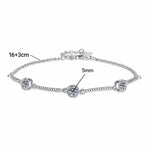 Three-stone moissanite bracelet with silver chain and adjustable clasp