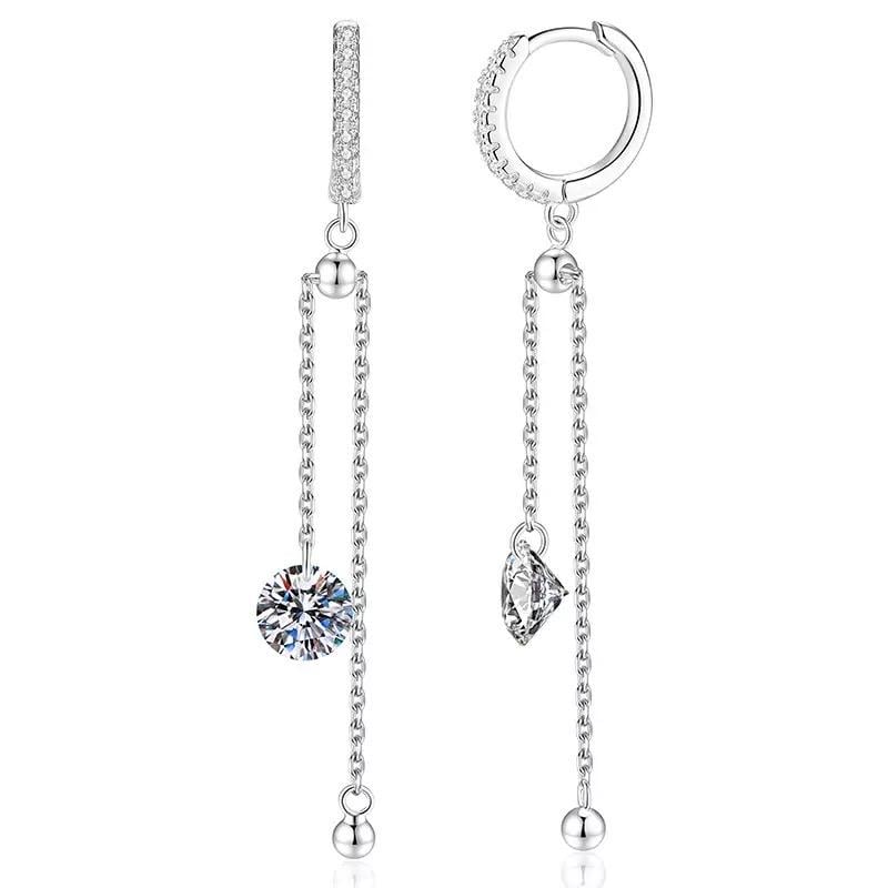 Front and side views of S925 silver moissanite hoop earrings