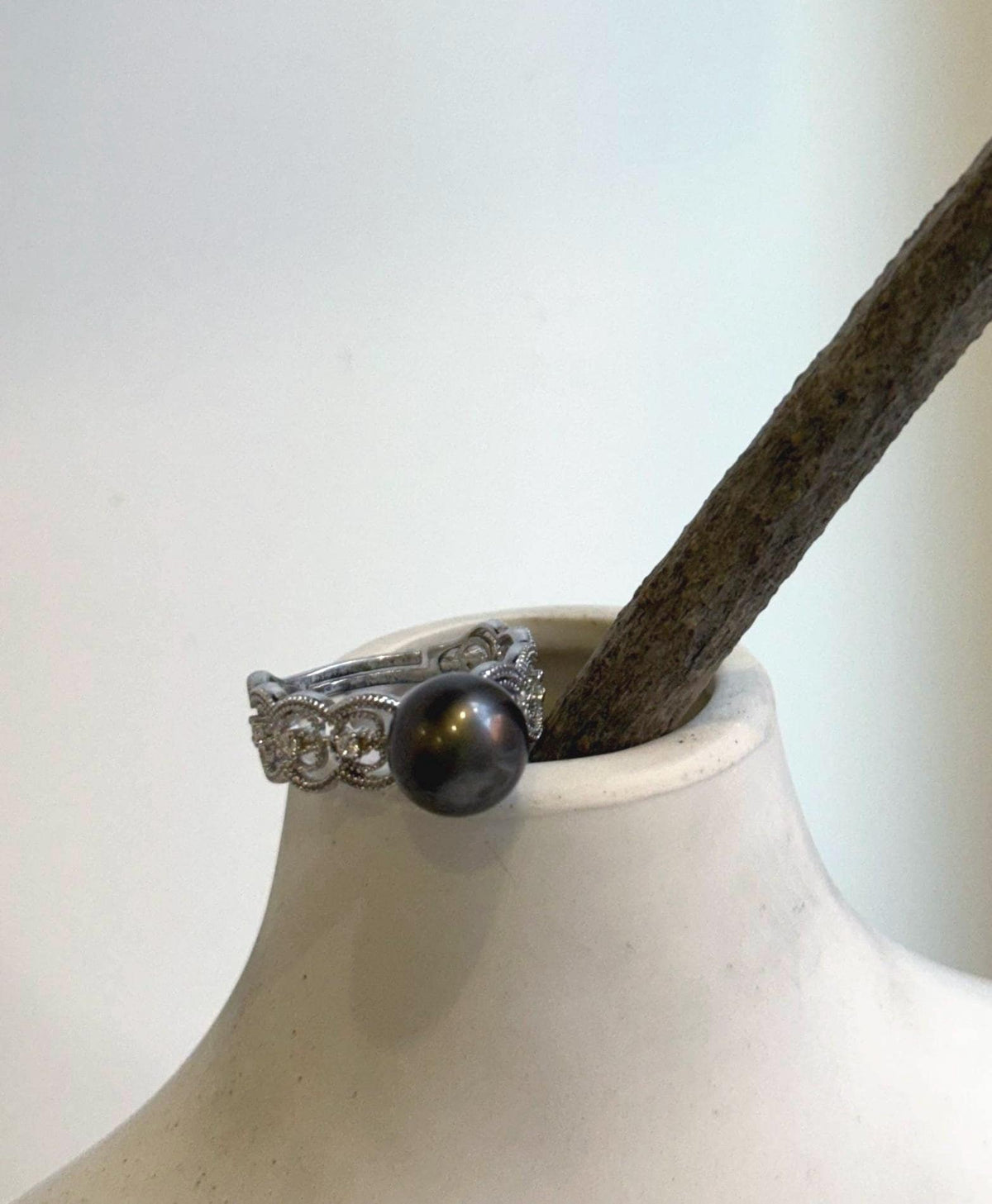 9.4mm black platinum Tahitian pearl ring in gold-plated S925 sterling silver