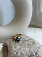 Genuine saltwater pearl ring with a textured gold-plated band