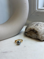 Dark green Tahitian pearl ring with a gold-plated sterling silver setting