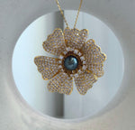 4.5cm floral pearl brooch with a 9mm Tahitian saltwater pearl
