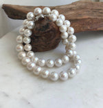 White Edison pearl necklace with 42 round pearls, extreme mirror luster, and S925 sterling silver.