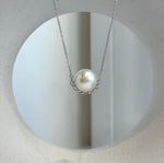 11.1mm white South Sea pearl pendant necklace with a sparkling crescent design in S925 sterling silver.