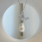 White ocean baroque pearl butterfly pendant necklace in S925 sterling silver.