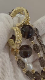 21.2in Keshi white pearls with Genius Yellow Quartz sweater necklace & Earrings Set, gift for wedding anniversary engagement her birthday