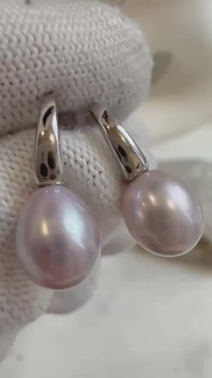 Elly’s 7.9mm Freshwater pearls Earrings: Extreme luster mirrored, Metallic rose lilac, 1.9cm high, S925 silver earrings.Pearl Jewelry Idea.