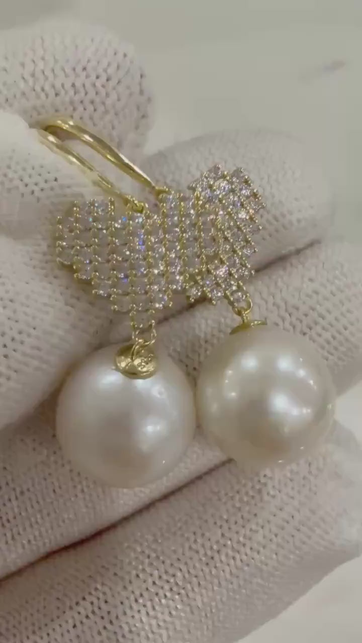 Elly’s 12mm Insale Edison Strong luster White Pearl S925 silver heart earrings unique cool gift for her wedding anniversary