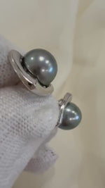 Elly’s Extreme luster Elegant Tahitian metallic platinum blue green pearl minimalist earrings, unique gift for her. 9mm. Pearljewelryidea