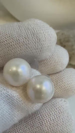 Elly’s 10.5mm White Edison Pearls Earrings Studs: Extreme luster Mirrored, S925 silver minimalist earrings studs.