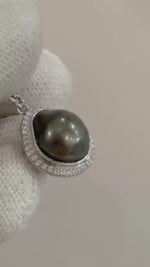 Rare genius Tahitian  Keshi black green blue chocolate Pearl pendant silver chain minimalist elegant Necklace unique gift for her. 10.8mm.