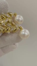 Elly’s 8.8mm Insale Akoya Strong luster White Pearl S925 silver leaf earrings unique cool gift for her wedding anniversary