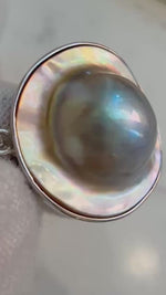 Elly’s 25.8mm Strong luster Ocean silver iridescent round Australian Ocean Mabe s925 silver pendant with silver chain unique gift for her.