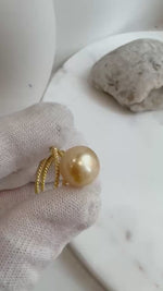 Elly’s 12mm Extreme luster South Sea Golden pure natural Ocean Pearl s925 silver adjustable ring. holiday gift wedding gift.