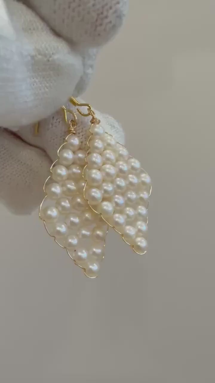 Elly’s 50pcs handmade braided Earrings strong luster ivory Pearl dazzling earrings S925 silver wedding bridesmaid earrings. 3.5mm