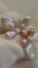 Not for seperate purchase. Keshi Pearls Cute Butterfly Earrings Studs:Strong luster, White Rose pearls, 1.4x2cm, S925 silver earrings studs.