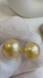 Elly’s Au750 18K Gold 11.1mm South sea deep golden Pearls Earrings Studs: Extreme luster mirrored, 18k gold minimalist earrings.
