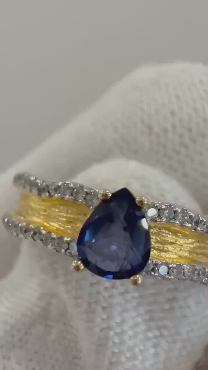 Elly’s Genius Sapphire Ring in Sale Elegent minimalist daily office s925 silver adjustable ring anniversary gift for wife. 4.6x5.7mm.