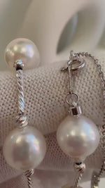 DDP Huge Akoya 17pcs 9.2-10mm Extreme luster Ocean White pearls Satellite Exceptional Elegant s925 silver Necklace set for her. To 20”