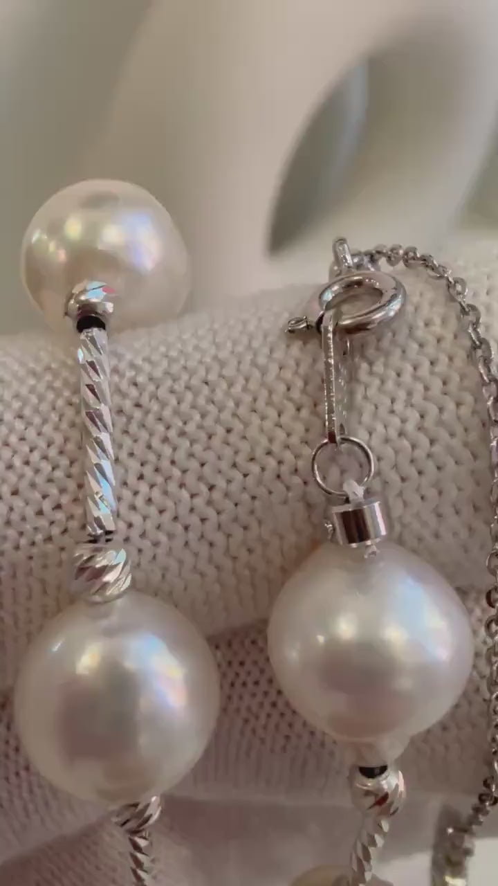 DDP Huge Akoya 17pcs 9.2-10mm Extreme luster Ocean White pearls Satellite Exceptional Elegant s925 silver Necklace set for her. To 20”