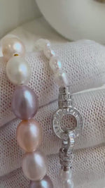 Elly’s Metallic rainbow white Pearls Necklace Strand: 3.8-7.8mm, 18.8”, S925 silver necklace.