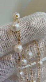 Elly’s 17pcs white Pearls Satellite Necklace: 5.4-6mm, 17.5”. S925 silver necklace set. Pearl jewelry idea.