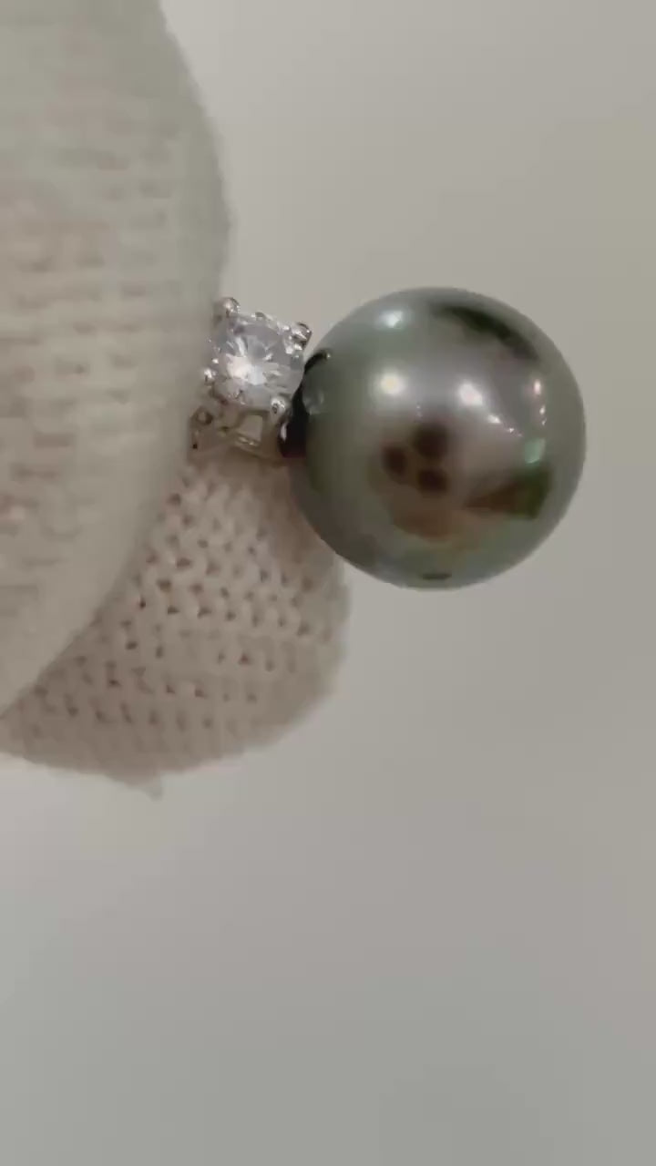 Au750 Super Value Tahitian Ocean Saltwater Extreme Luster Brown Green Pearl 18K Gold Pensant silver chain bridal show Gift for her. 9.5mm