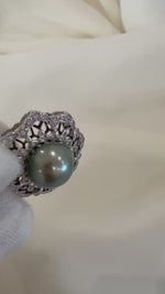 Elly’s 10.9mm Tahitian Exceptional Elegant Peacock Green Pearl Ocean Pearl pendant adjustable chain Necklace unique gift for her.