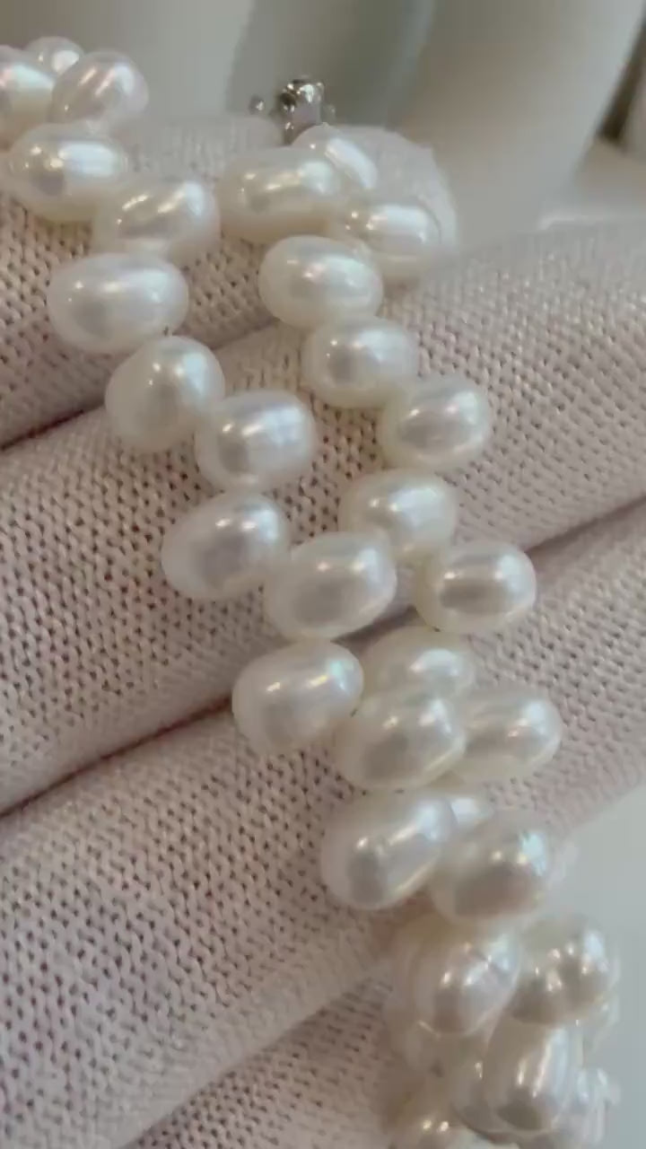 Elly’s In sale strong luster Freshwater white petal Pearls strand Necklace unique anniversary gift.6.2-7.5mm