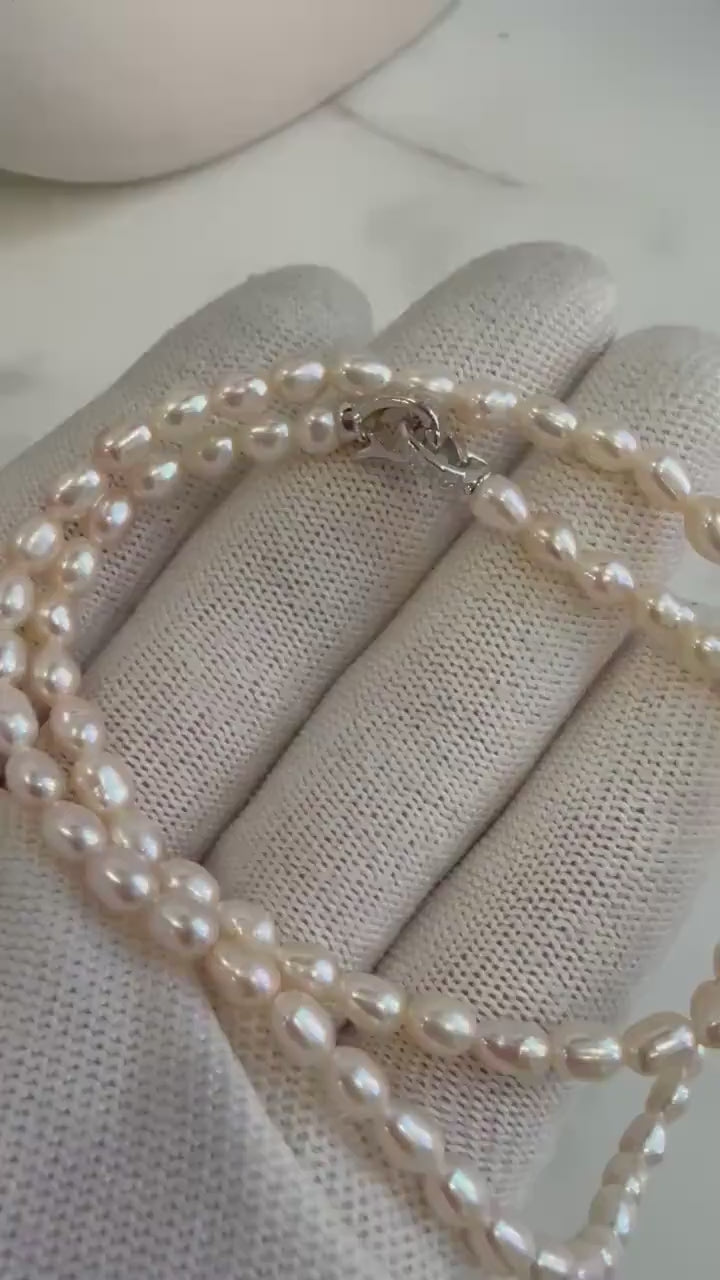 Super Value! 3.8-4.2mm Extremely strong luster Freshwater Light champagne rice Keshi Pearls strand Necklace unique anniversary gift. 16.1”