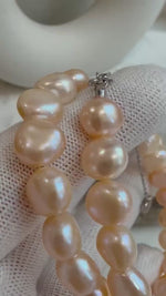 Elly’s 9.1-10mm Peach Keshi Button Stone Pearls s925 necklace choker Perfect unique gift for wife daughter teacher.