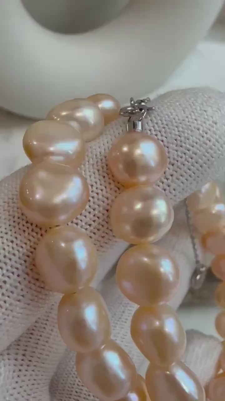 Elly’s 9.1-10mm Peach Keshi Button Stone Pearls s925 necklace choker Perfect unique gift for wife daughter teacher.
