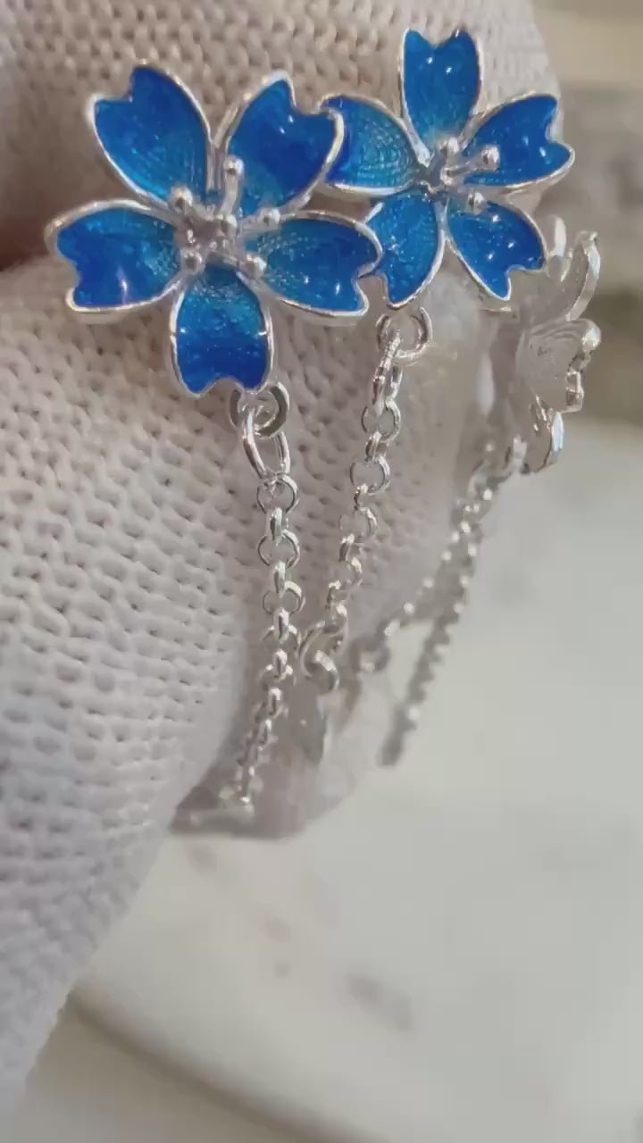 Elly’s S925 Silver Blue Floral Chandelier Earrings: Vintage Style (Not for seperate purchase.)