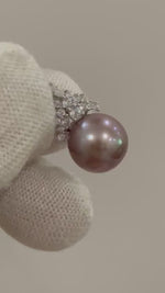 Elly’s 11.4mm Edison Metallic Extreme luster Lavender Pearl Crown  design pendant silver chain Necklace set unique gift for her.