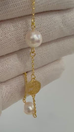 In Sale Akoya double white pearls pink hue Ocean  Exceptional Elegant s925 Silve chain Chinese Bracelet unique birthday gift for her.7.8mm