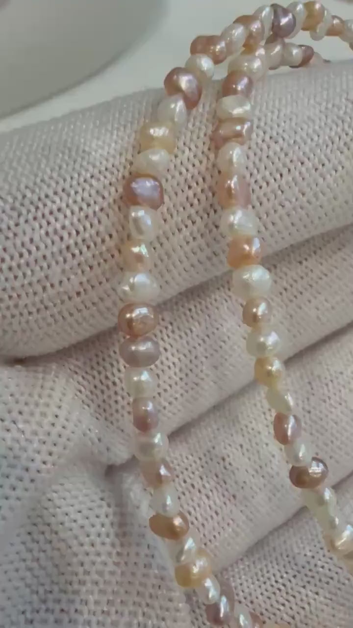 Elly’s 2.5-3mm Freshwater Keshi multicolor small Pearls s925 necklace choker Perfect unique gift for wife daughter teacher.