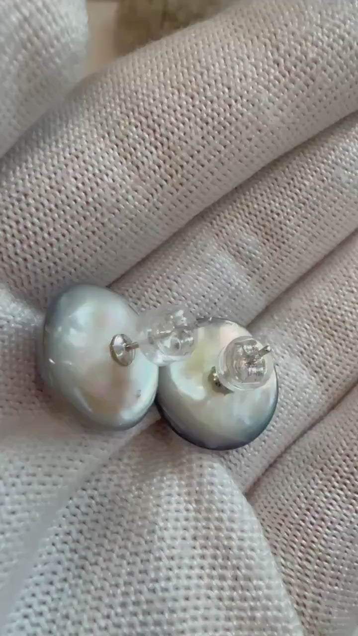 Elly’s DDP Insale strong luster sky blue ocean Mabe dazzling earrings stylish S925 silver earrings. 15.1mm