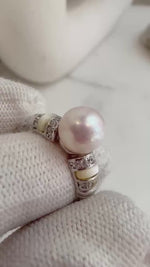 Elly’s Akoya Extreme luster Mirrored ivory Ocean natural Pearl s925 silver adjustable vintage Statement engagement Ring. Gift for her. 7.5mm