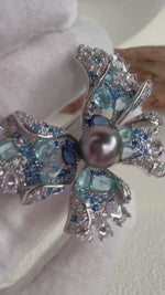 Tahitian Ocean Pearl butterfly Brooch Pendant 2in1: Extreme luster mirrored, 9.6mm peacock green brown, s925 silver chain not included.