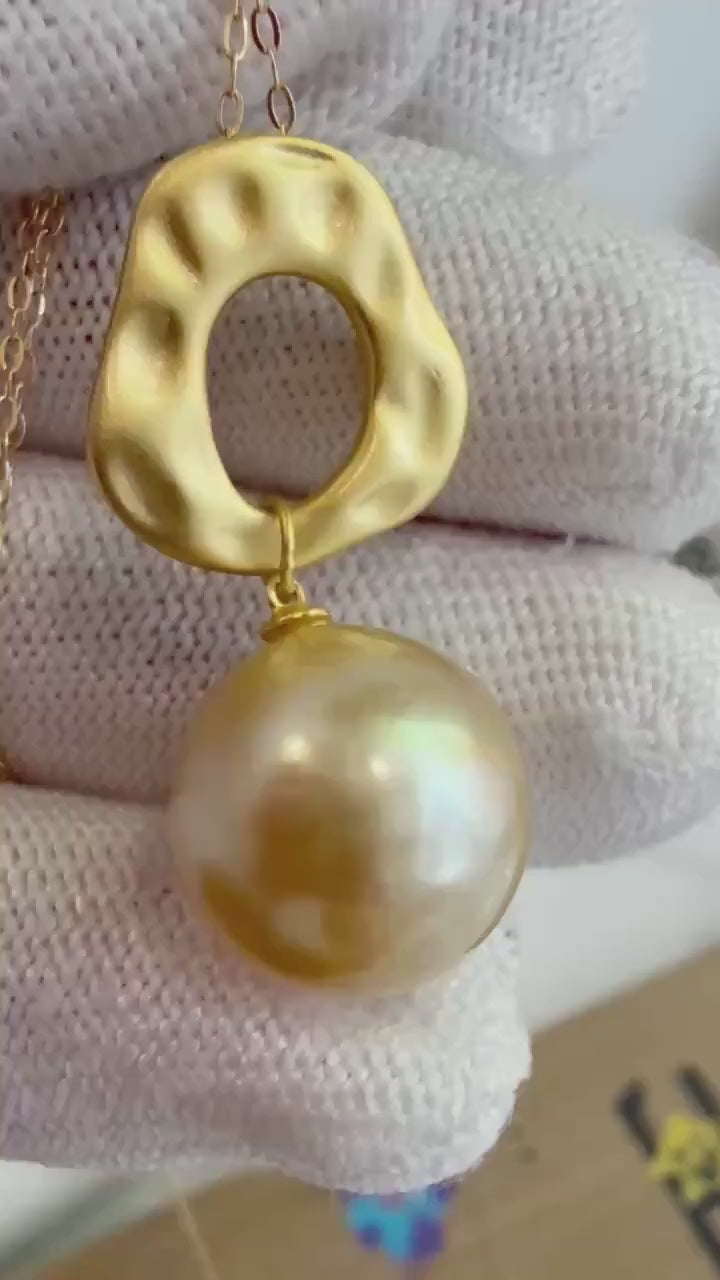 DDP 13.3mm Insale Strong luster South Sea ultra Golden ocean Pearl S925 silver vintage pendant chain Anniversary birthday Gift for her
