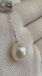 Elly’s Australian Ocean White Pearl Pendant: Extreme luster mirrored effect, 11.1mm, 4cm high, S925 silver cool pendant necklace set.