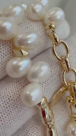 Elly’s Ivory Keshi Pearls Necklace Bracelet Set: 6.2-6.6mm, Extreme luster, Rice Pearls, to 24.4”