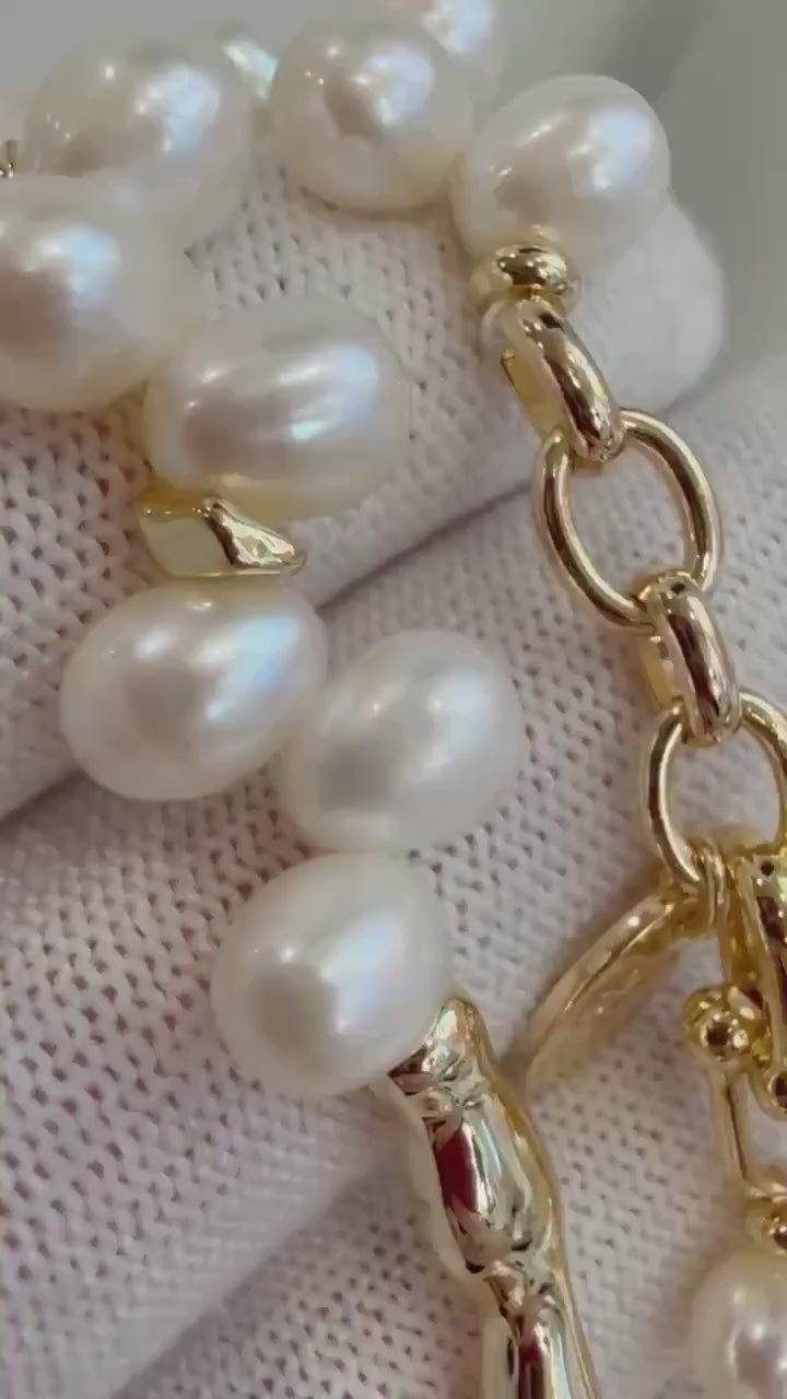 Elly’s Ivory Keshi Pearls Necklace Bracelet Set: 6.2-6.6mm, Extreme luster, Rice Pearls, to 24.4”