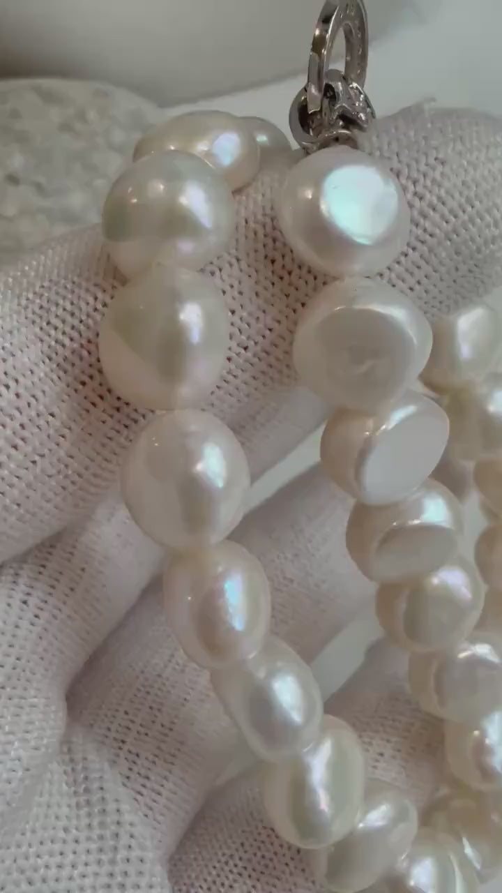 Elly’s 10.2-11.3mm off White Keshi Button Stone Pearls s925 necklace choker Perfect unique gift for wife daughter teacher.