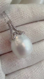 Super Value!  13.9mm Strong luster Australian Ocean cold white Pearl  S925 silver mermaid tail pendant necklace set unique gift for her.