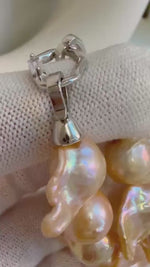 17.5” 30pcs Insale peach gold Iridescent Baroque Tail pearls necklace choker elegant attractive anniversary gift for her, knotted, to 29mm